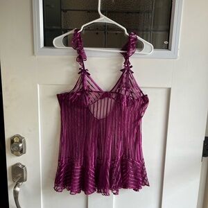 ESCANTE purple striped lingerie dress with ruffle accents
